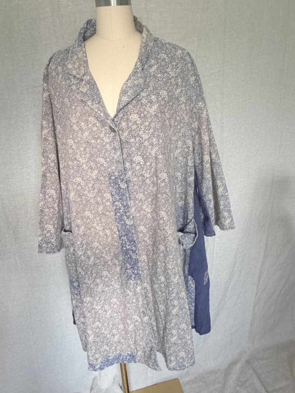 Magnolia Pearl Floral Linen Patchwork Button Front Tunic Jacket | Blue | OS